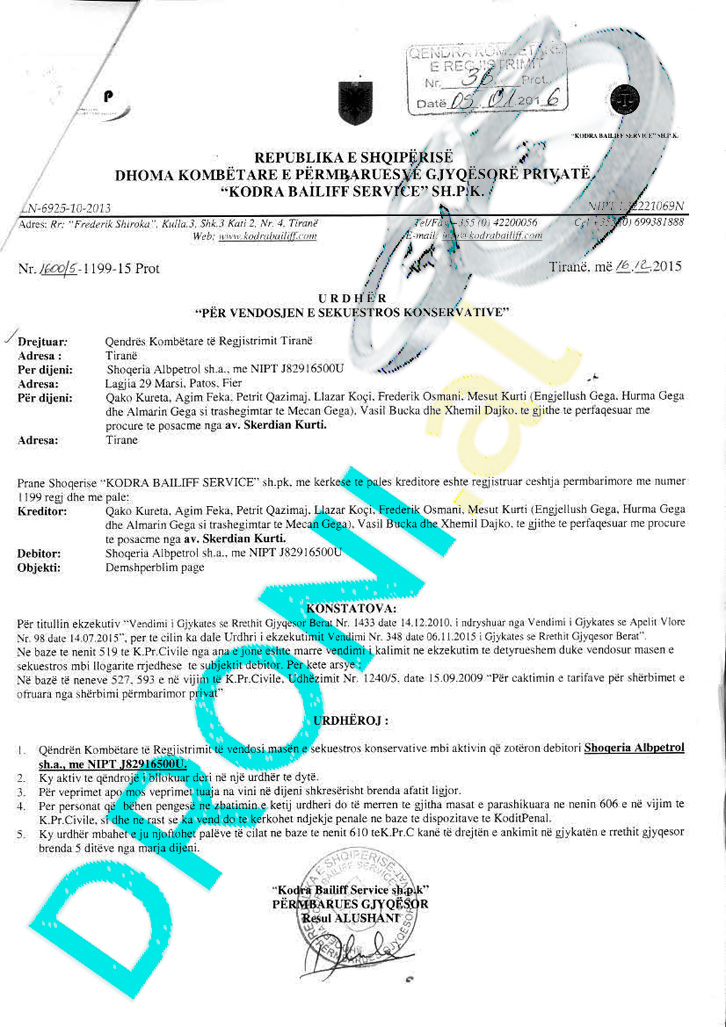 FOTO DOKUMENT/ “Albpetrol” drejt sekuestrimit, debitor ndaj punonjësve të tij