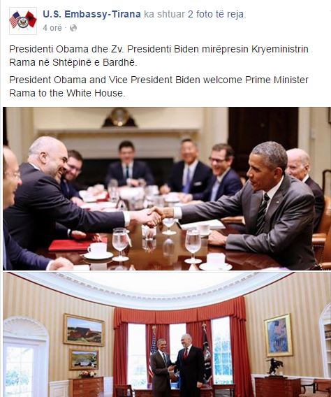 Foto të Ramës me Obamën, reagime negative në faqen e ambasadës amerikane në Facebook