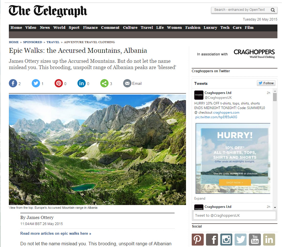 “The Telegraph”: Kur të arrini në majën e Bjeshkëve të Namuna do të ndiheni të bekuar