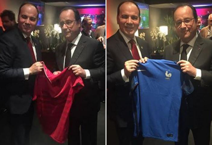 FOTO LAJM/ Nishani dhe Holande shkëmbejnë fanellat e kombëtareve