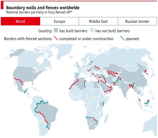 FOTO LAJM – HARTA/ Rikthehen gardhet në kufijtë midis shteteve, nuk shpëton as Europa