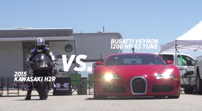 VIDEO/ Motoçikleta “Kawasaki H2R” kundër “Bugatti Veyron”