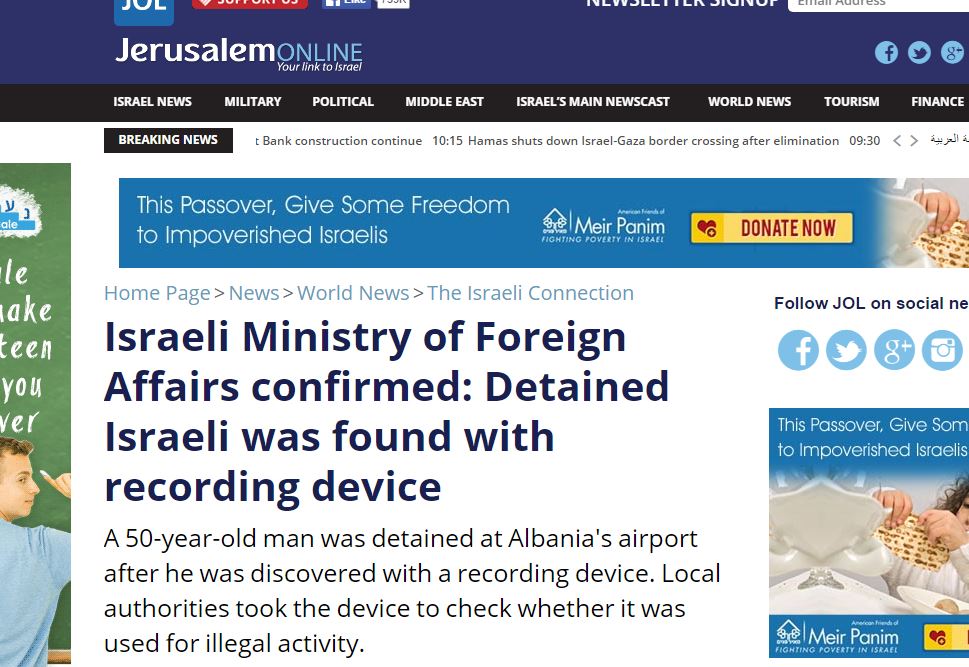 Bllokimi i pajisjes së përgjimit në Rinas, jehonë edhe në mediat izraelite