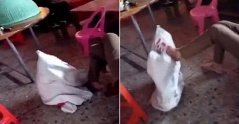 VIDEO/ Gjyshja fut mbesën në thes dhe e godet me shkelma