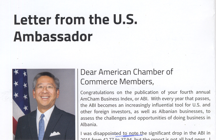 Donald Lu: Jam i zhgënjyer nga rënia e ndjeshme e indeksit të biznesit të Dhomës Amerikane