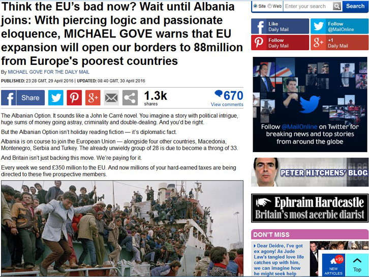 Britaniku Gove nuk ndalet me ironinë e tij: Mendoni se BE-ja është keq? Prisni sa të anëtarësohet Shqipëria!