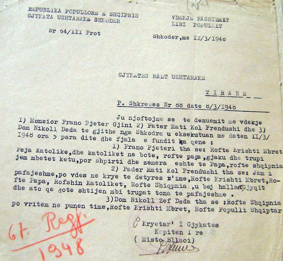 DOKUMENT/ Fjalët e fundit të tre klerikëve para pushkatimit