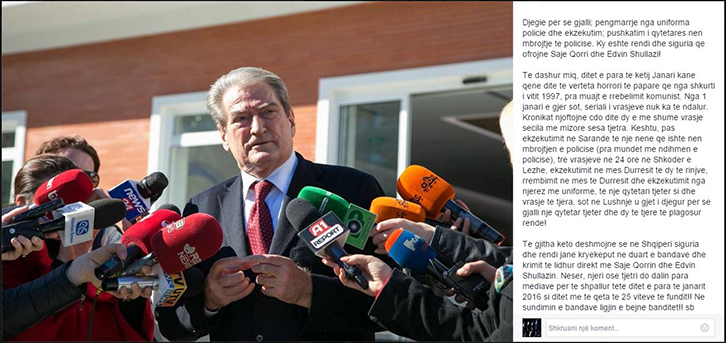 SALI BERISHA/ Bandat e krimit të lidhura me Saje Qorrin dhe Edvin Shullazin bëjnë ligjin në Shqipëri