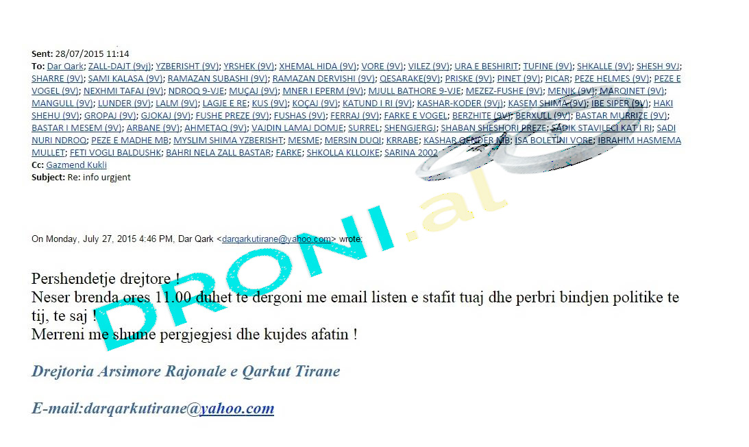 FOTO/ Zbulohet e-maili i plotë dërguar 68 shkollave të Tiranës për bindjet politike të mësuesve