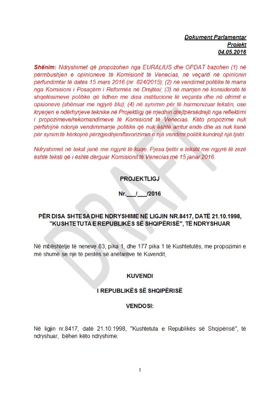 Zbardhet projekti kushtetues  për “Drejtësinë”: Votimi me 3/5