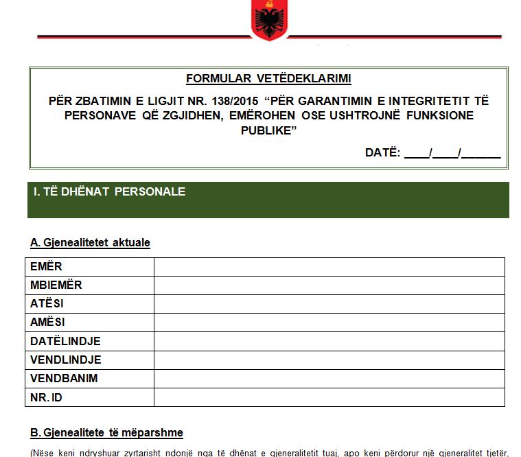 Sot afati i fundit për dorëzimin e formularëve të vetëdeklarimit