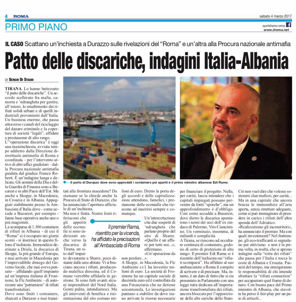 Gazeta Roma, antimafia italiane po heton skandalin e plehrave në Shqipëri, përgjimi për Sharrën