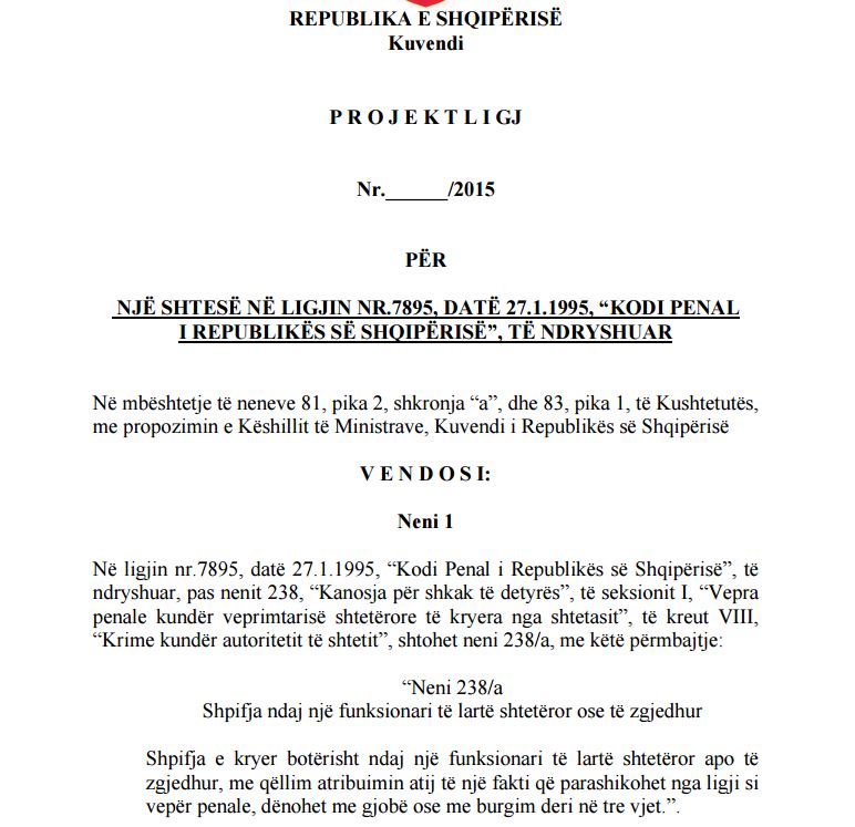 DOKUMENTI/Zbulohet projekligji për dënimin e gazetarëve