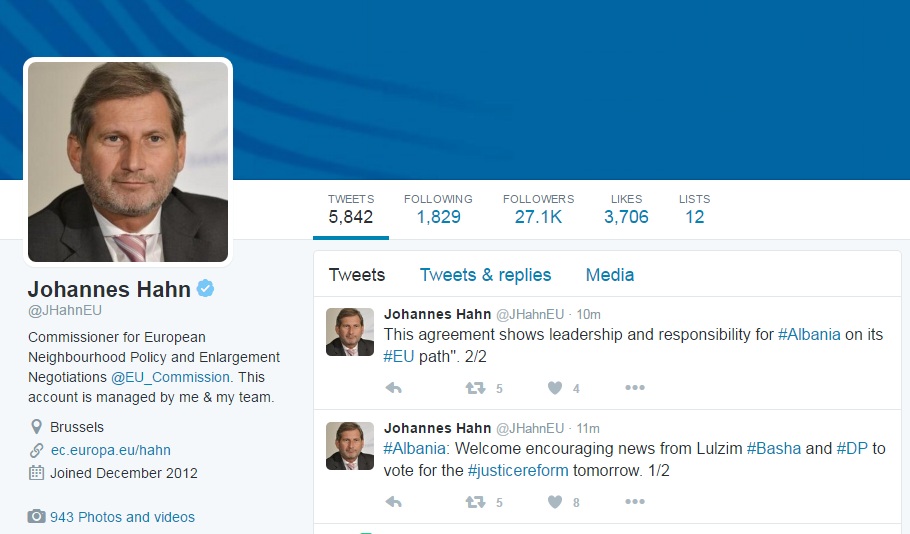 Hahn uron për konsensusin në Tiranë