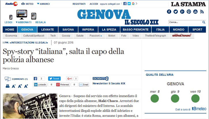 PAJISJA PËRGJUESE/ Mediat italiane: Histori italiane spiunazhi në Shqipëri