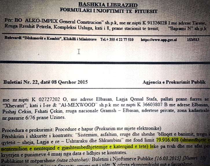 DOKUMENTET/ Sadri Abazi fiton tenderin me ofertë 250 milionë lekë më shumë se konkurrenti