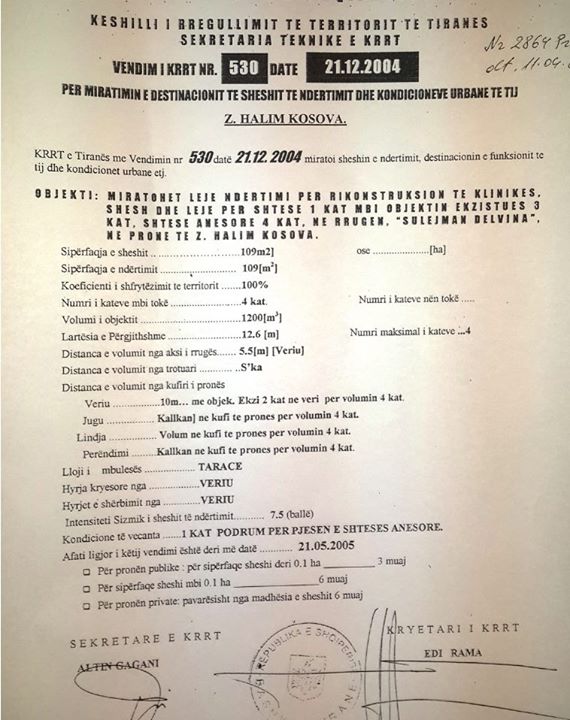 Bie akuza për ndërtimin pa leje të Kosovës. Lejen e firmosi Edi Rama