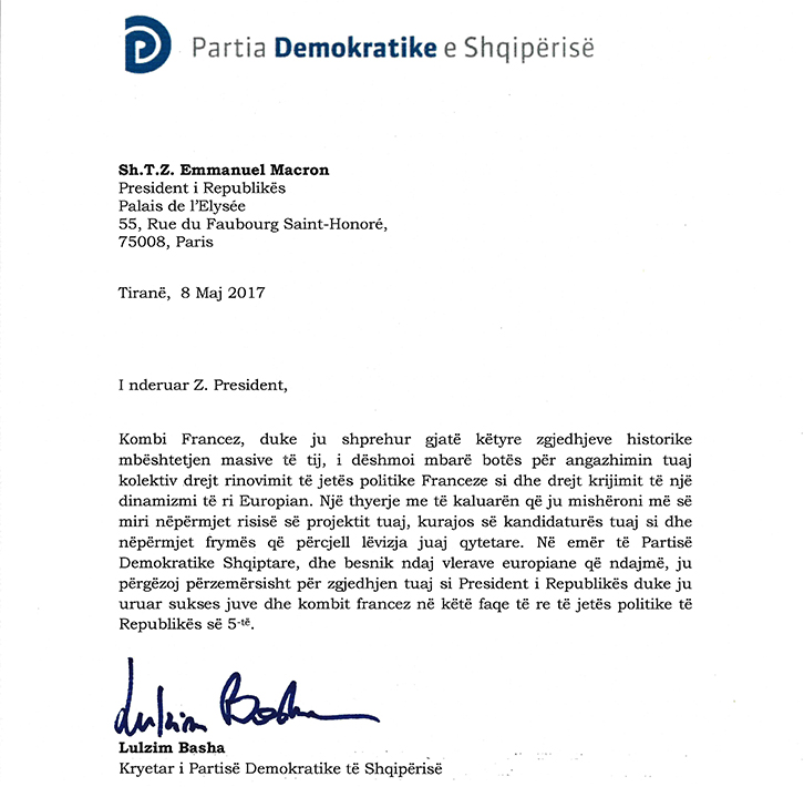 LETRA/ Zgjedhjet në Francë, Basha uron Macron