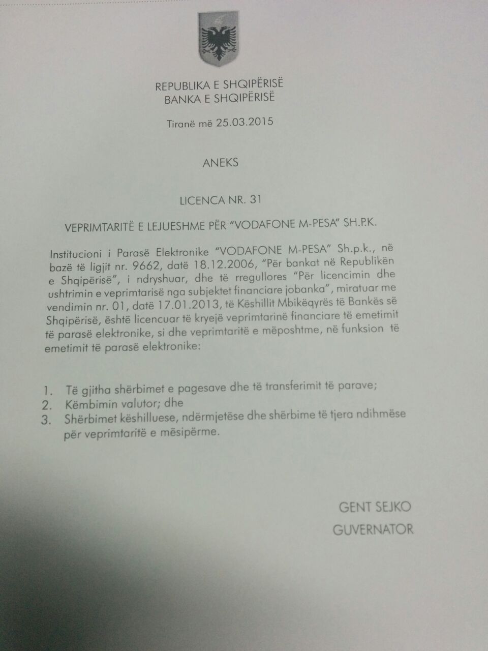 Gent Sejko: Monopoli Nr.31, licensa e fatit për Vodafon Albania