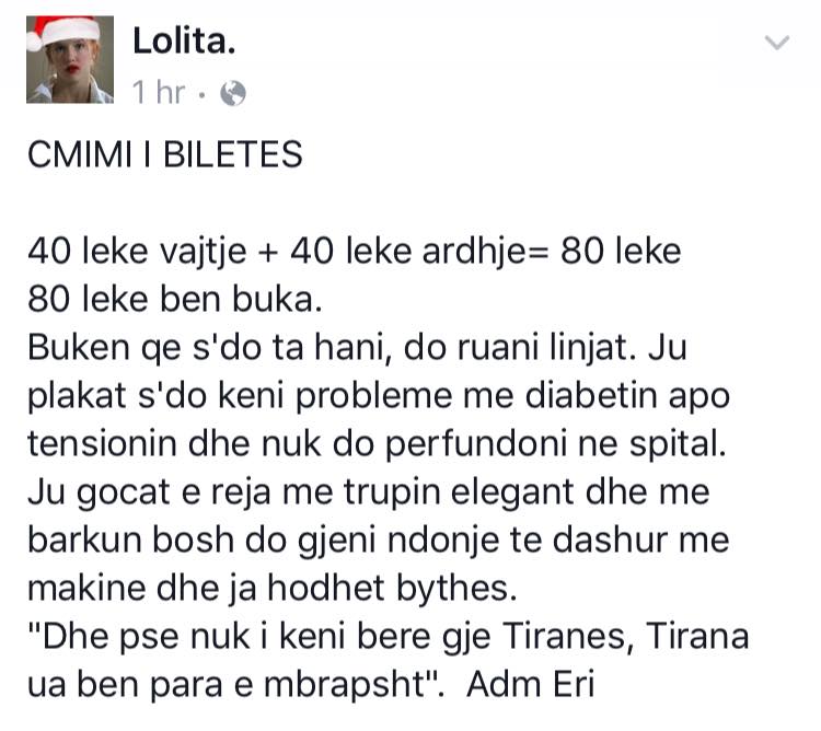 FOTO LAJM/ Shpërthen edhe Lolita kundër çmimit 40 lekë të biletës