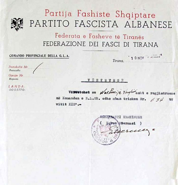 FOTO DOKUMENT/ Nexhmije Hoxha anëtare e Partisë Fashiste