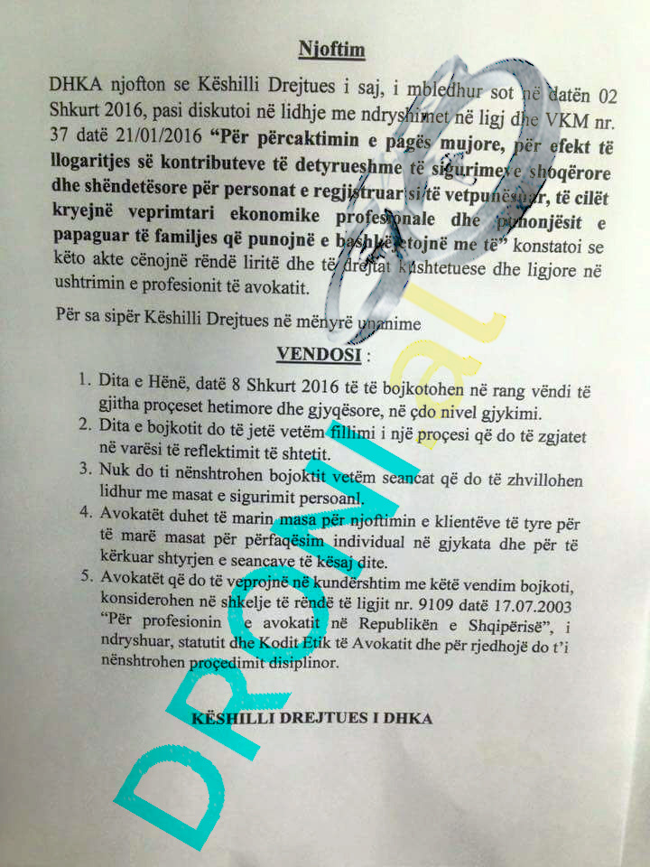 Avokatët bojkotojnë sot proceset hetimore dhe gjyqësore