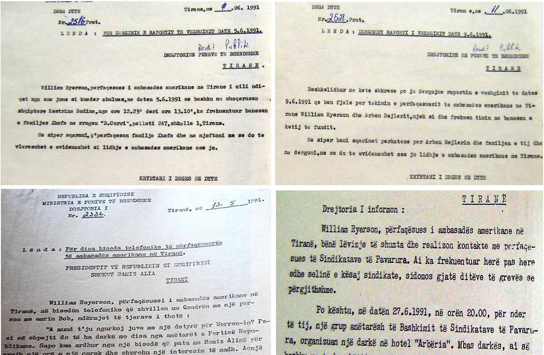 DOKUMENTE/ Përgjimi i Ambasadorit amerikan Rajërson dhe raportet rreth tij