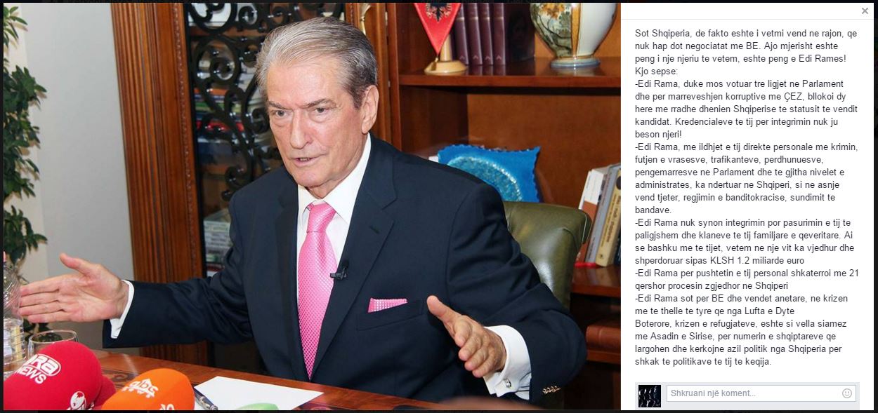 SALI BERISHA/ Shqipëria peng i Edi Ramës dhe bandave të tij, i vetmi vend në rajon që s’hap dot negociatat me BE