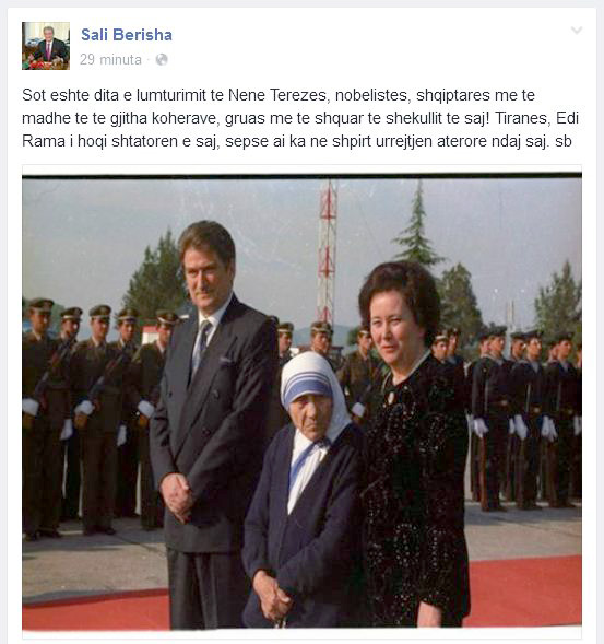 SALI BERISHA/ Edi Rama i hoqi shtatoren Nënë Terezës, ai ka në shpirt urrejtjen atërore ndaj saj