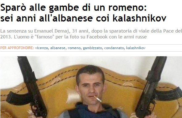 Itali, plagosi rumunin, postonte foto me kallashnikov në “Facebook”