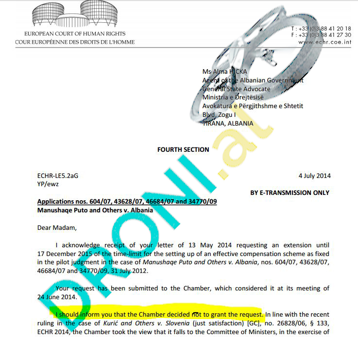 PRONAT, DOKUMENTI/Gjykata Europiane refuzoi kërkesën e qeverisë shqiptare që më 2014