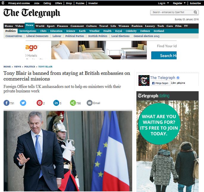 “The Telegraph”: Tony Bler i ndalohet “hyrja” në ambasadën britanike në Tiranë