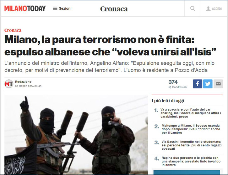 Italia dëbon “terroristin” shqiptar