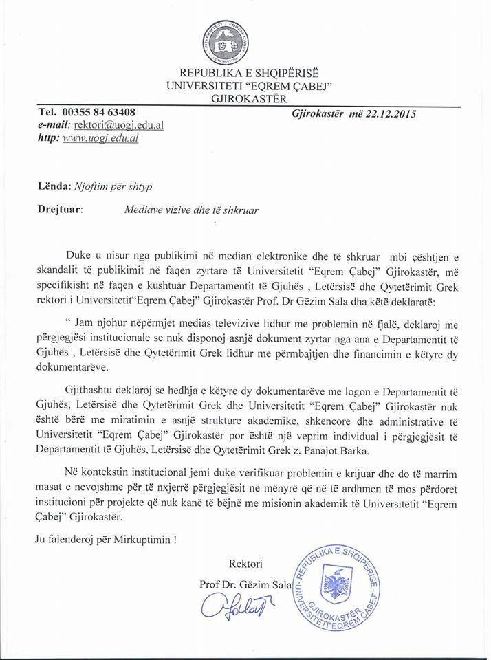 Rektori i Universitetit të Gjirokastrës: Dokumentarët, prodhim pirat jashtë Katedrës