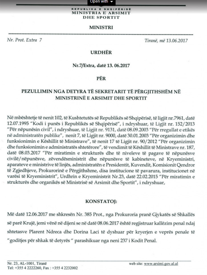 ARSYEJA/ Pezullohet sekretari i Përgjithshëm i Ministrisë së Arsimit Plarent Ndreca