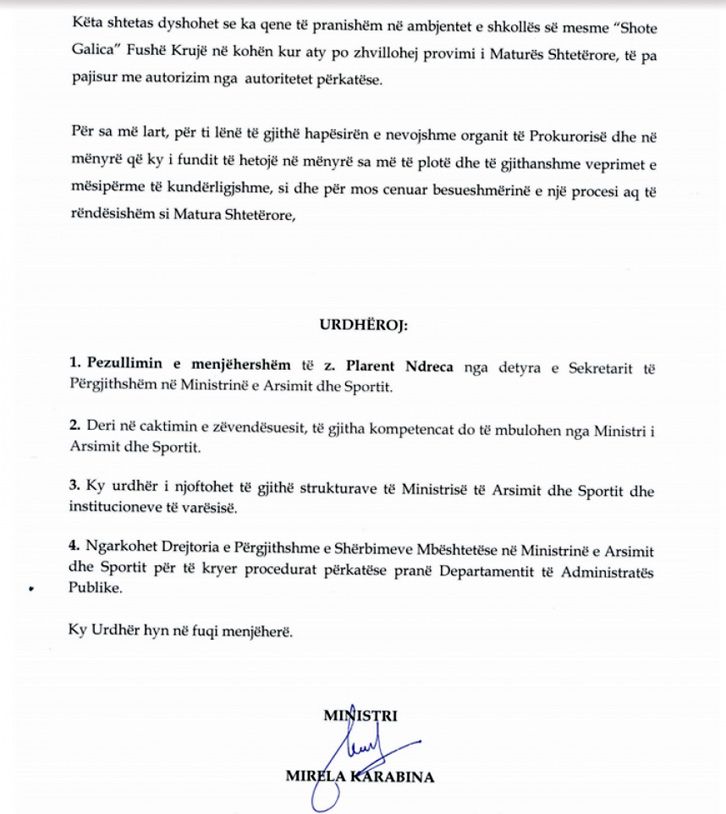 ARSYEJA/ Pezullohet sekretari i Përgjithshëm i Ministrisë së Arsimit Plarent Ndreca