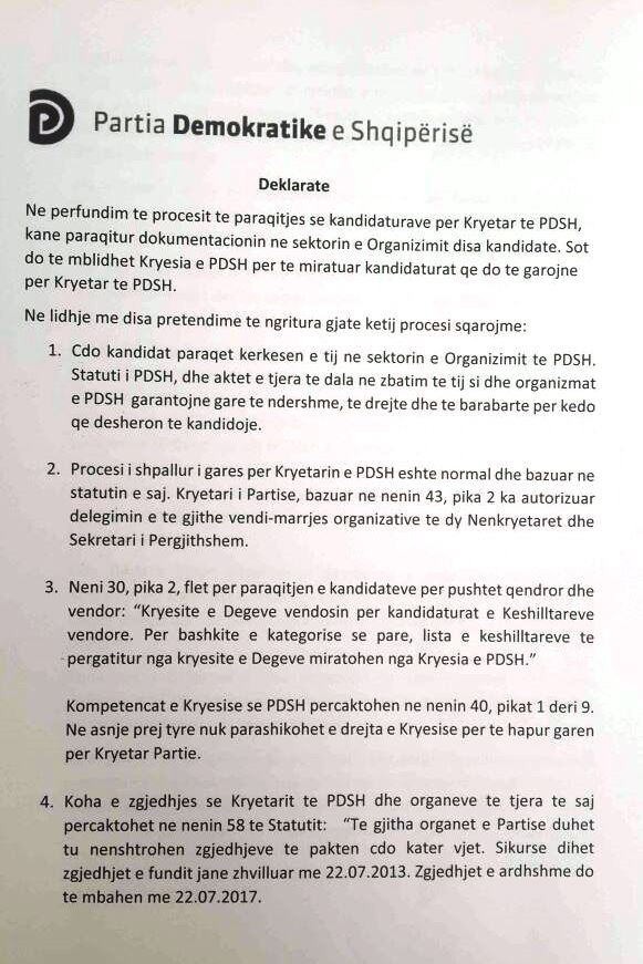Nënkryetarët e PD, sqarojnë procedurat e garës për kreun partisë