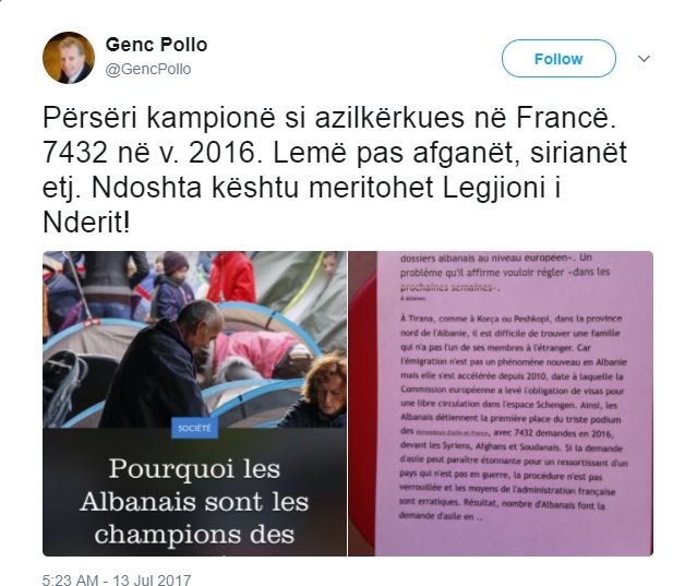 Rama, “Legjion Nderi” për azilkërkuesit në Francë