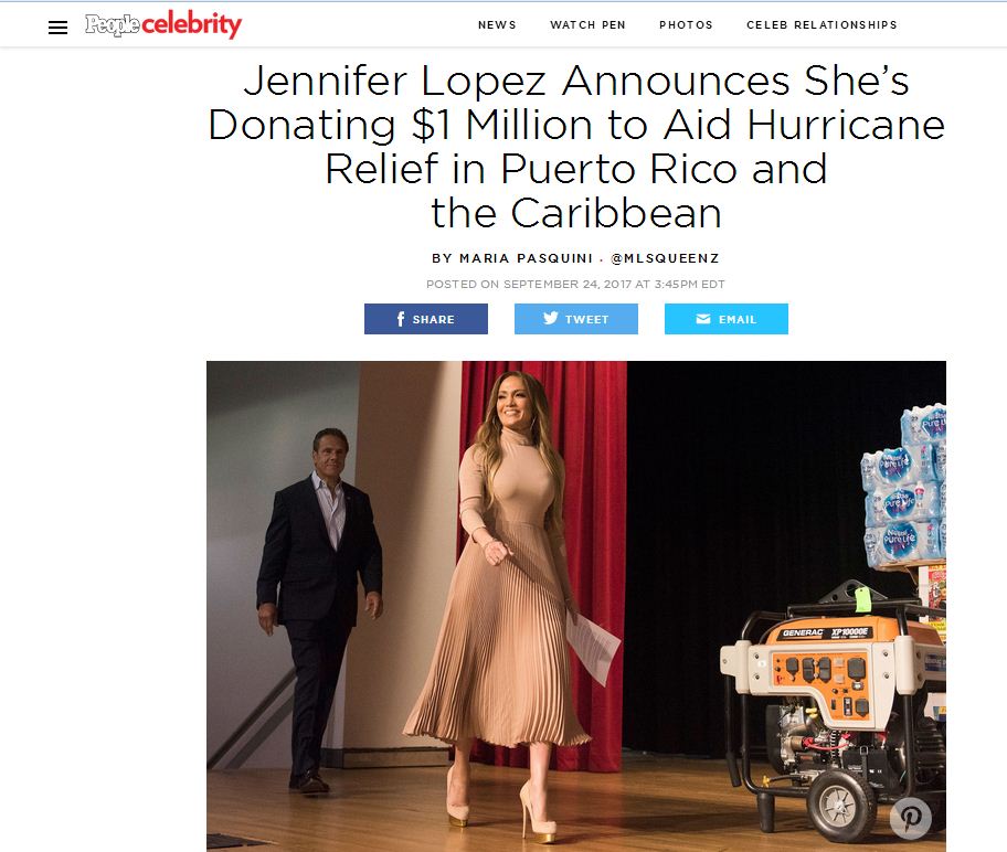 Të dy në New York, Jennnifer Lopez jep 1 milionë USD ndihma për dëmet e uraganeve në SHBA, Edi Rama jep 10 herë më pak