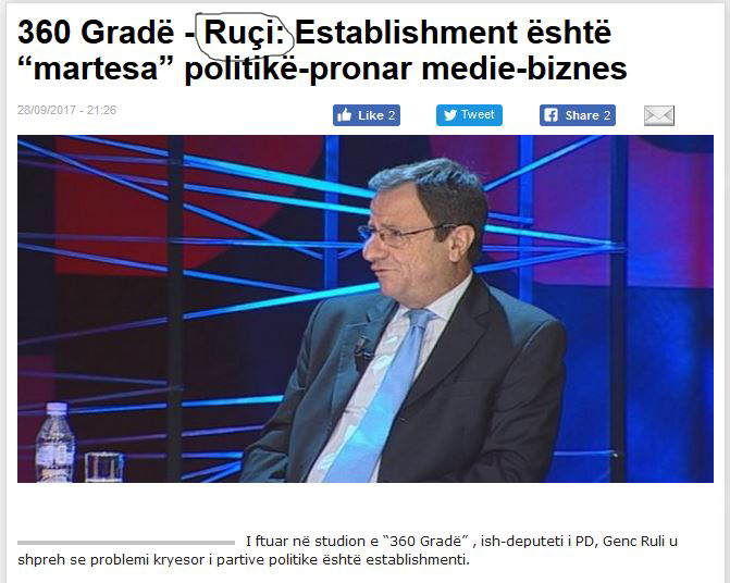 FOTO LAJM/ Mediat ngatërrojnë Ruçin me Rulin, ndoshta nga “gjuha” anti-PD