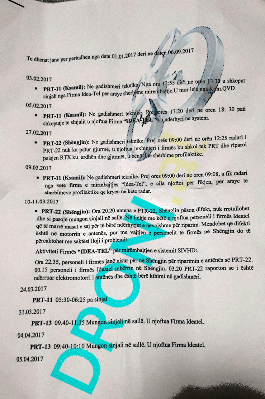 DOKUMENT EKSKLUZIV/ QNOD: Në 8 muajt e vitit 2017 radarët u fikën 18 herë