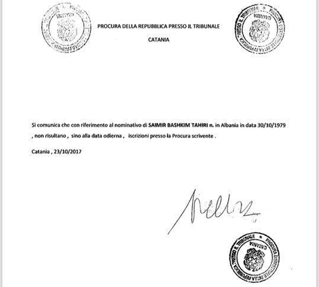 SKANDAL/ Dokumenti i Prokurorisë së Katanias “i tundur” nga Saimir Tahiri është fals