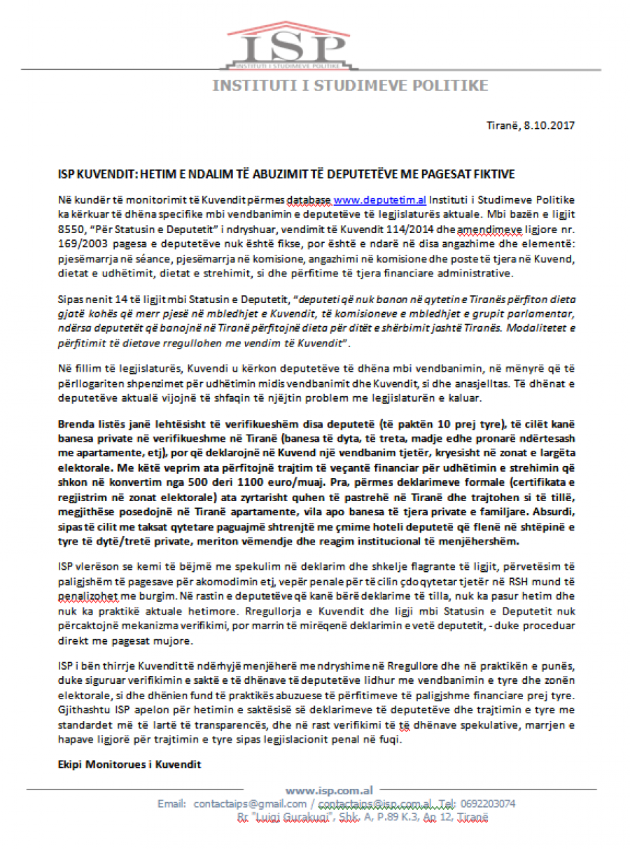 FOTO/ ISP: Deputetët po u zjvasin qytetarëve deri në 1100 euro në muaj