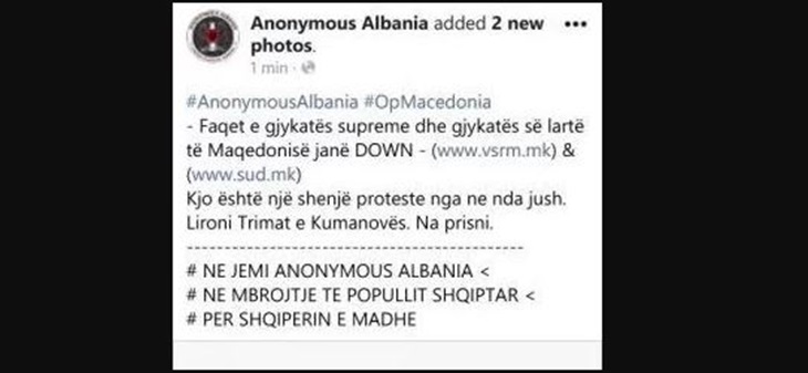 GRUPI I KUMANOVËS/ “Anonymos Albania” hakeron faqet e gjykatave maqedonase