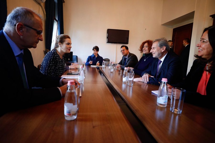 FOTO/ Komisioneri Johanes Hahn takon Kryemadhin dhe Vasilin