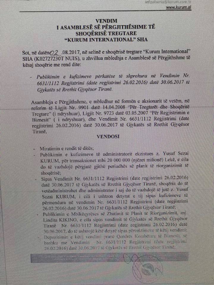 VIDEO-FOTO/ Dokumentet e gjykatës dhe QKB vërtetojnë se “Kurum” ka falimentuar, 863 mijë euro në makinën e Orest Sotës janë të Saimir Tahirit