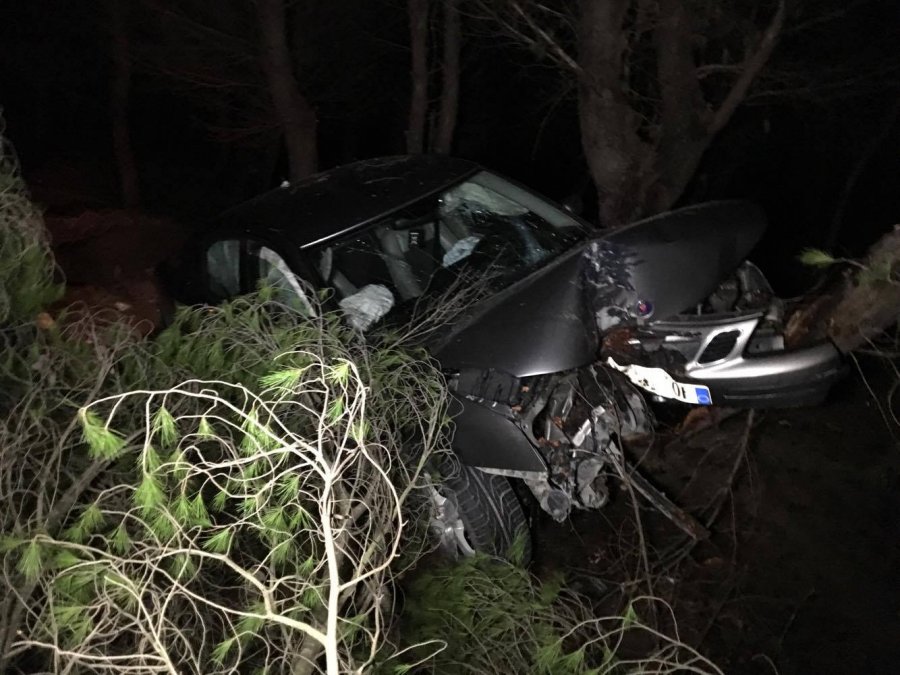 FOTO/ Vlorë, makina del nga rruga dhe përplaset me pemën, plagoset vajza e re