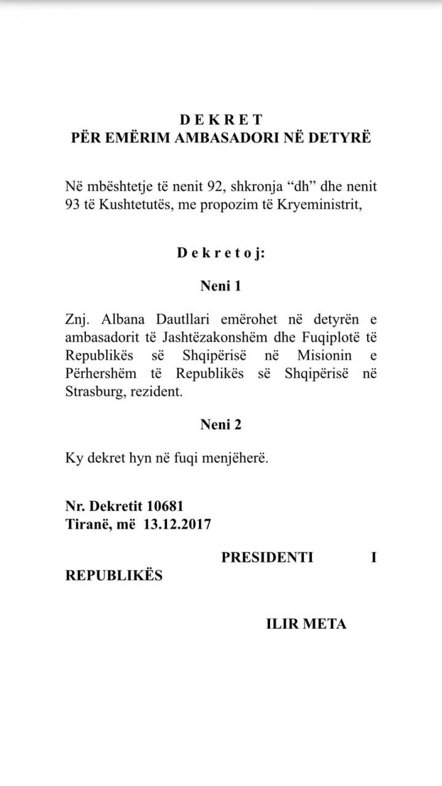 FOTO/ Visho Ajazi dekretohet si ambasador në NATO nga Presidenti Ilir Meta