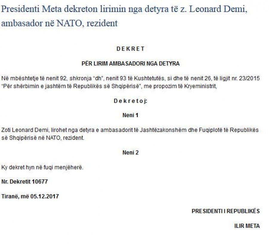 FOTO/ Meta shkarkon nga detyra ambasadorin e Shqipërisë në NATO