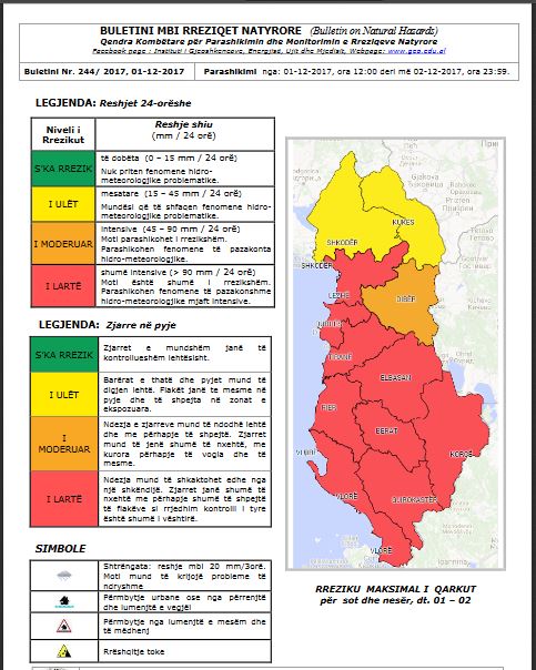 ALARMI & TABELAT/ Meteorologët: Reshjet e shiut do të shtohen, do të zgjerohet harta e përmbytjeve
